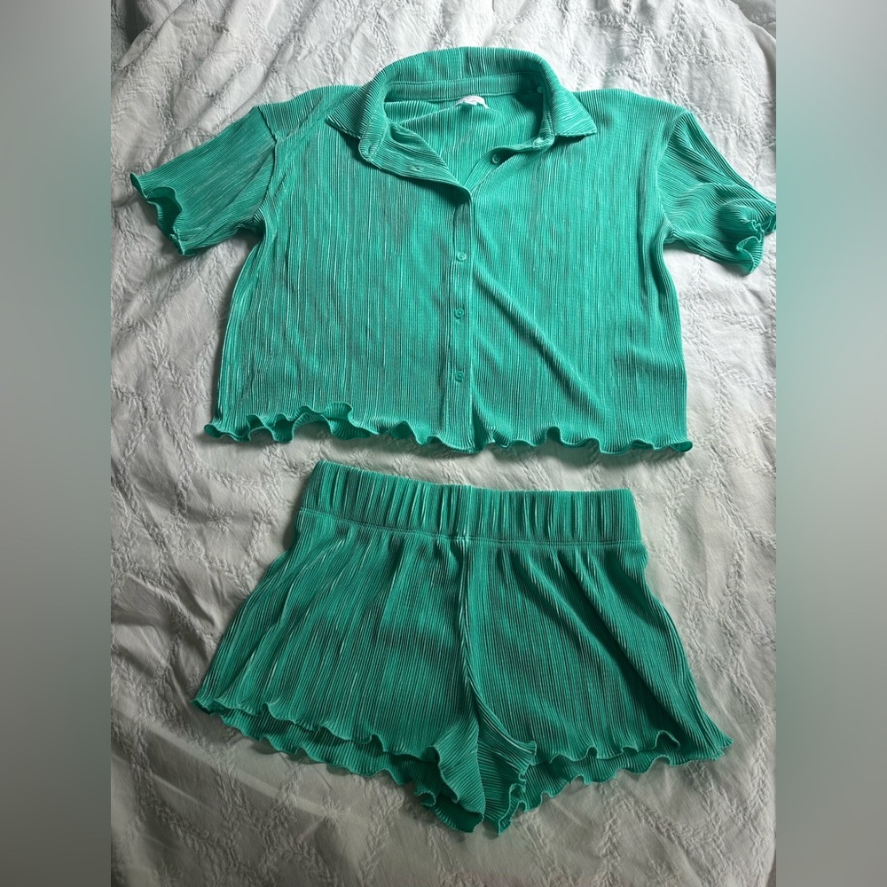 Colsie Green Ribbed Sleepwear Set